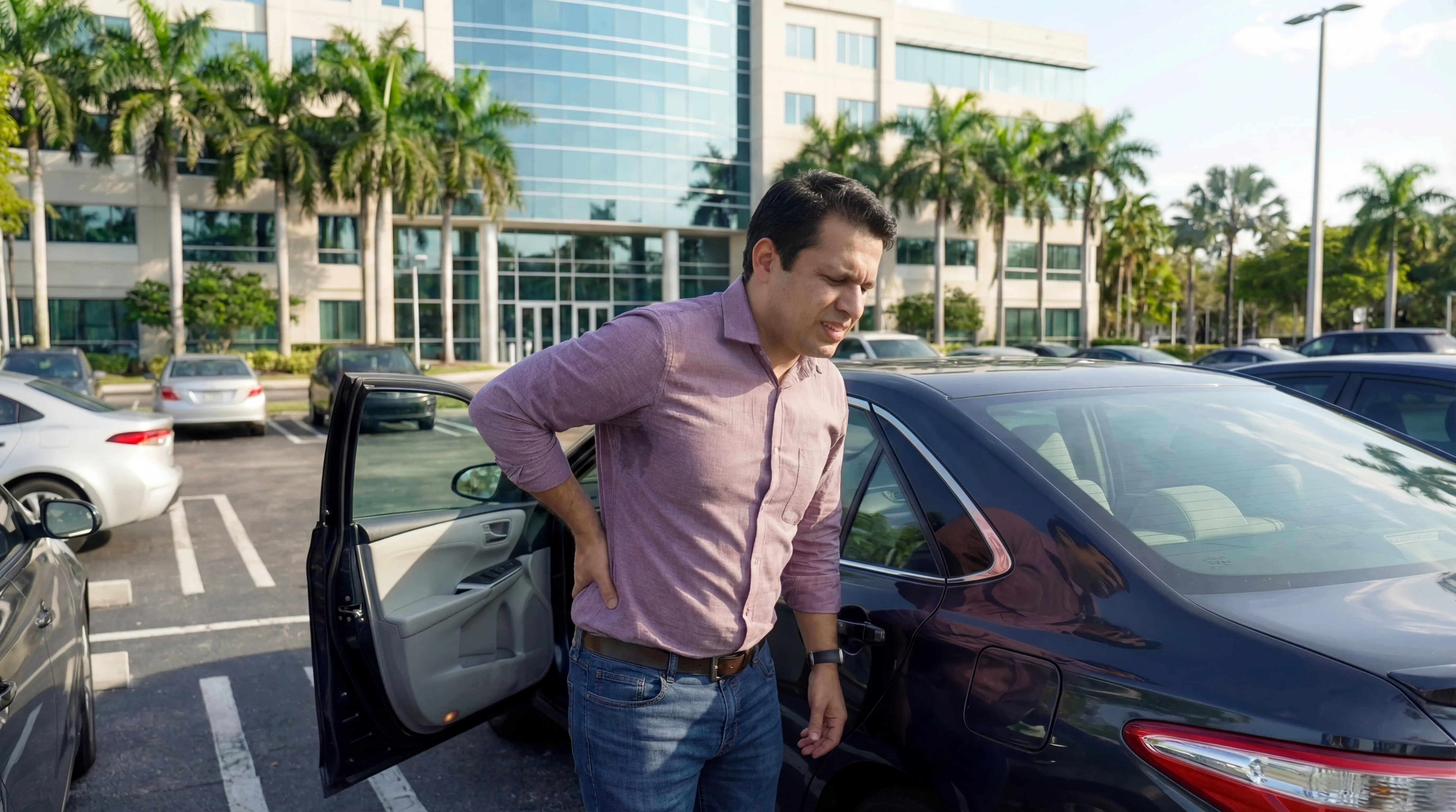 Miami driver experiencing herniated disc pain during I-95 commute